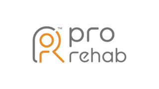 ProRehab logo with an orange and gray stylized “PR” icon beside gray “pro rehab” text.