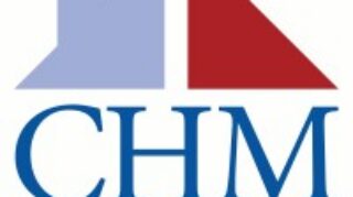 CHM logo with blue initials beneath a red and light blue geometric building icon.